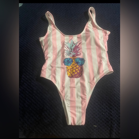Mommy and Me Matching Swimsuits, Pink and White stripe, pineapple design - Picture 3 of 3